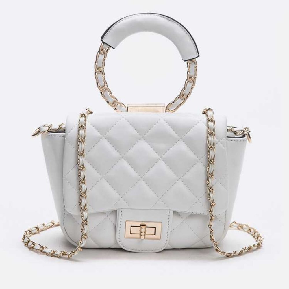 Top Handle Quilted Iconic Shoulder Bag - White